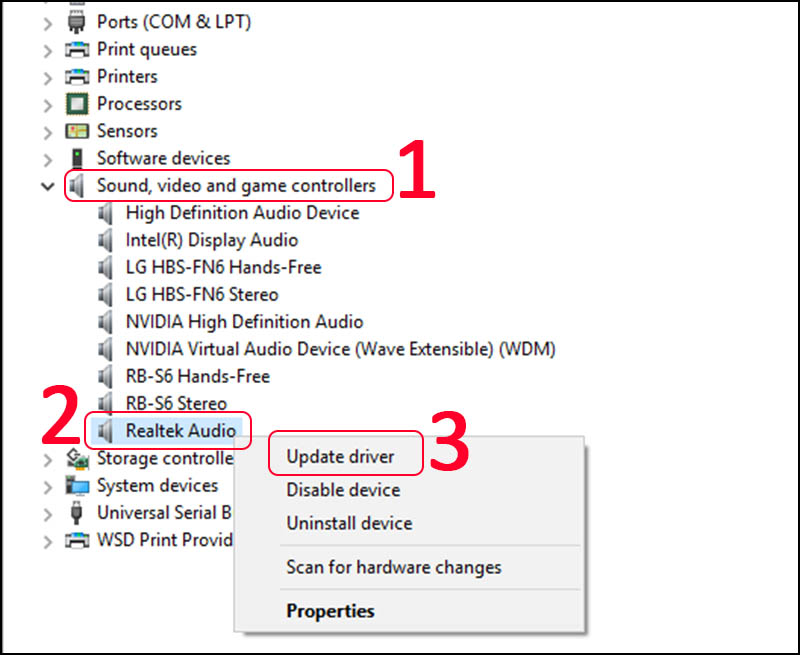 Cập nhật Driver cho Realtek HD Audio Manager